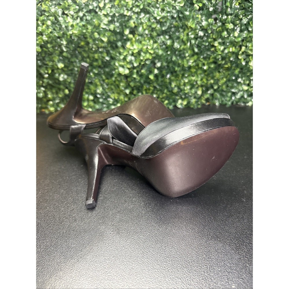 Coach Addysen black satin rosette peep toe high heels Size 8.5 B - Picture 6 of 7